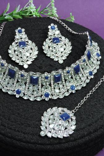 Blue designer function wear ad necklace set