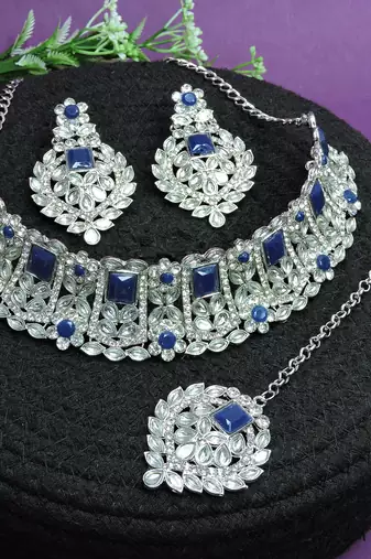 Blue designer function wear ad necklace set