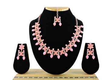 Pink designer function wear ad necklace set 1