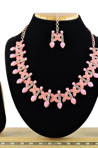 Pink designer function wear ad necklace set