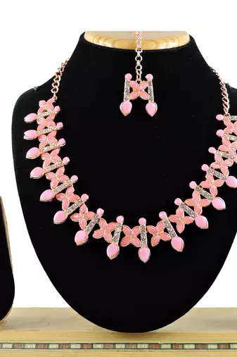 Pink designer function wear ad necklace set