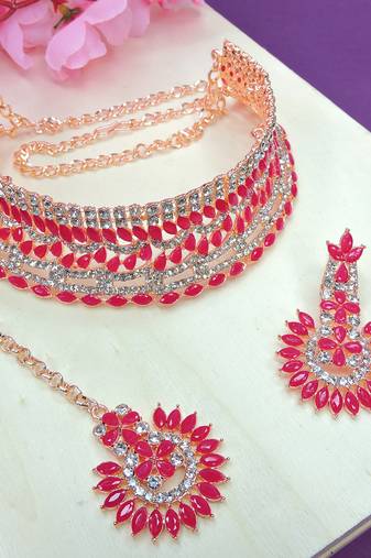 Red designer function wear ad necklace set