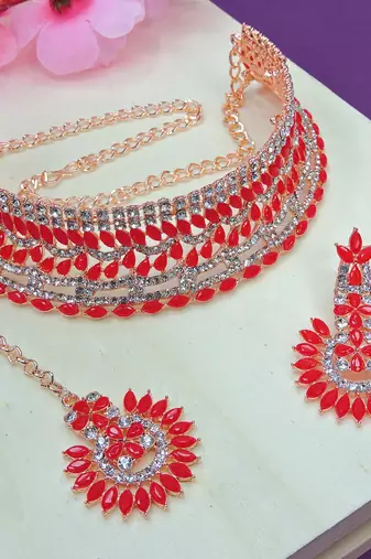 Red designer function wear ad necklace set