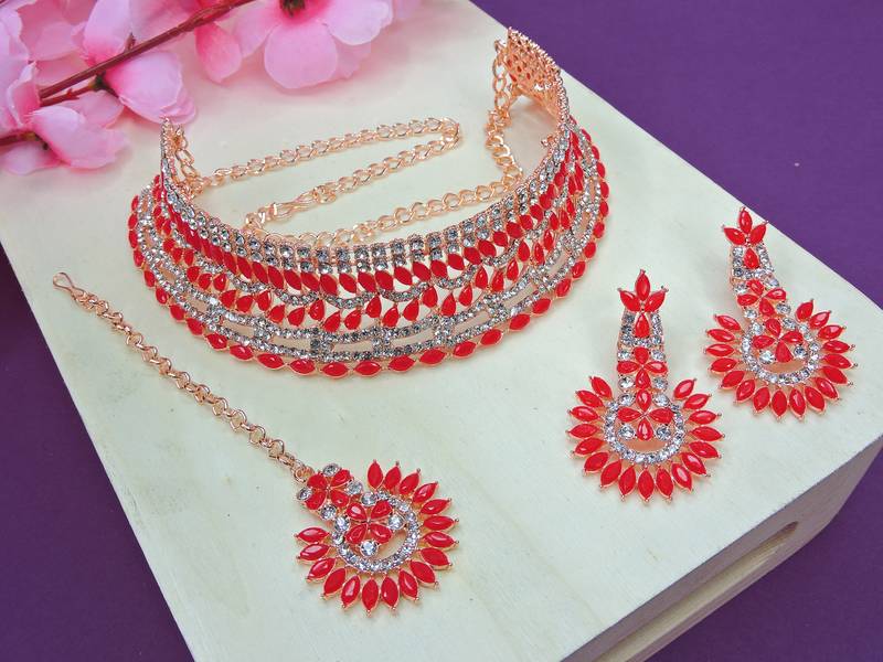 Red designer function wear ad necklace set