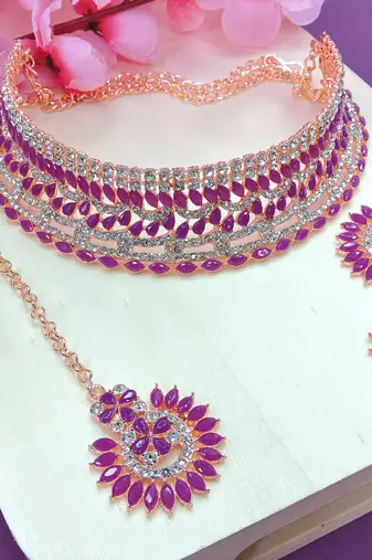 Purple designer function wear ad necklace set