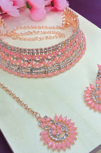 Pink designer function wear ad necklace set