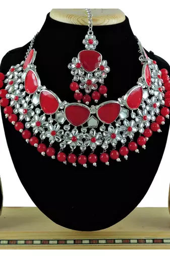 Red designer function wear ad necklace set