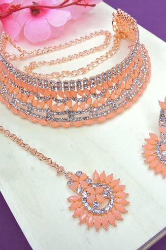 Orange designer function wear ad necklace set