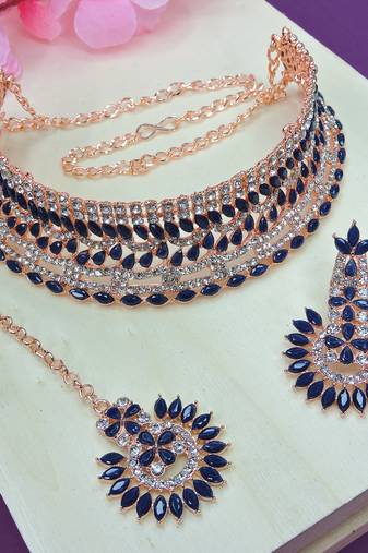 Blue designer function wear ad necklace set