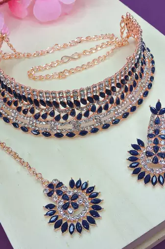 Blue designer function wear ad necklace set
