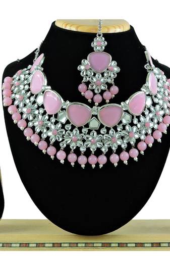 Pink designer function wear ad necklace set