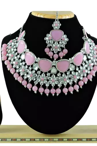 Pink designer function wear ad necklace set