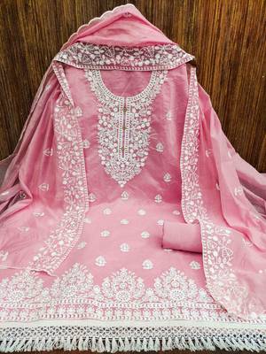 Women's pink embroidered dress material 3