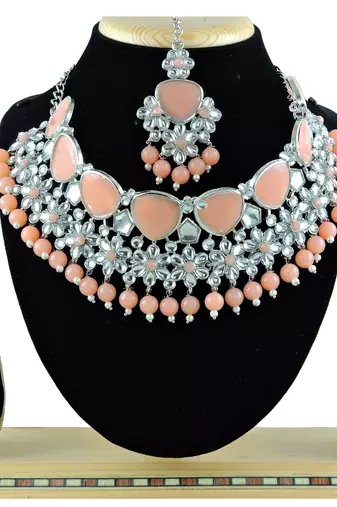 Orange designer function wear ad necklace set