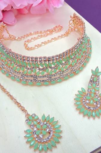 Green designer function wear ad necklace set