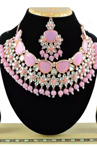 Pink designer function wear ad necklace set