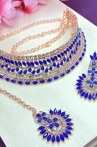 Blue designer function wear ad necklace set