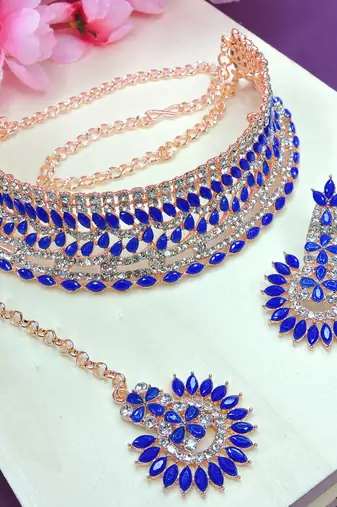Blue designer function wear ad necklace set