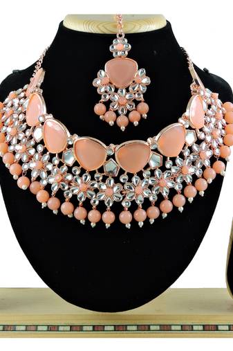 Orange designer function wear ad necklace set