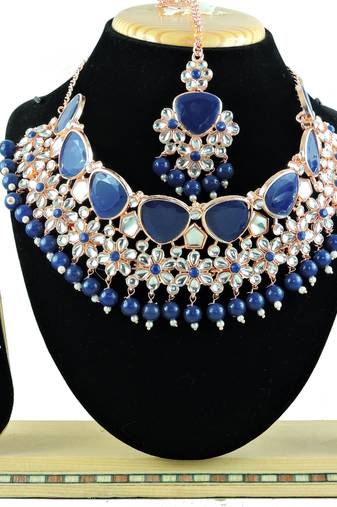 Blue designer function wear ad necklace set