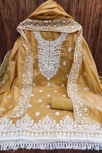 Women's mustard embroidered dress material