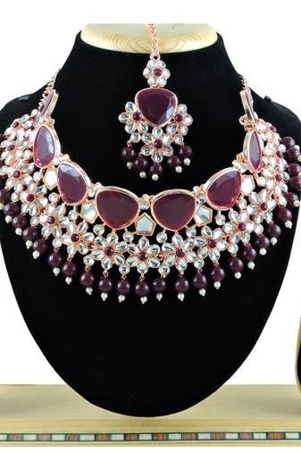 Maroon designer function wear ad necklace set