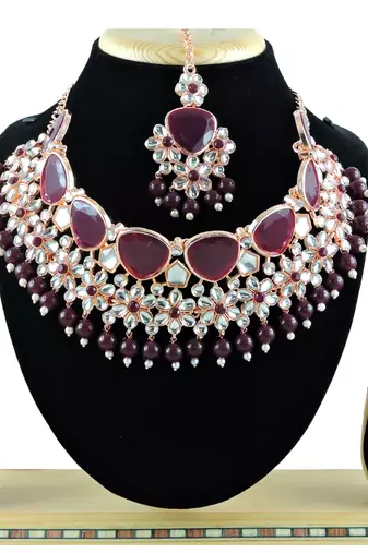 Maroon designer function wear ad necklace set
