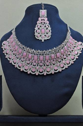 Pink designer function wear ad necklace set