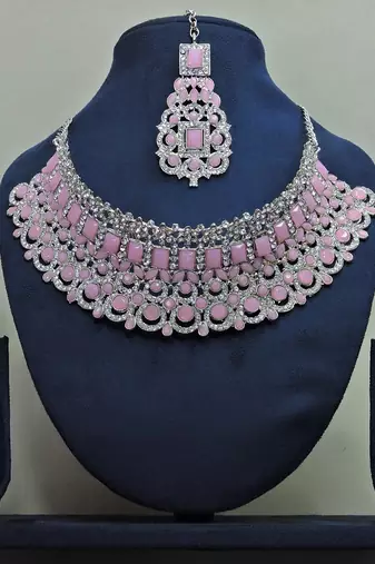 Pink designer function wear ad necklace set