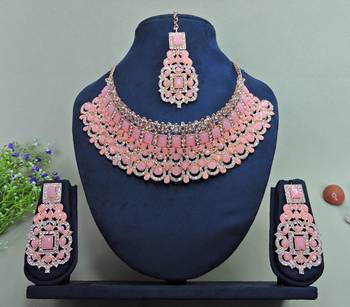 Pink designer function wear ad necklace set 1