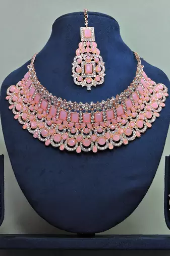 Pink designer function wear ad necklace set
