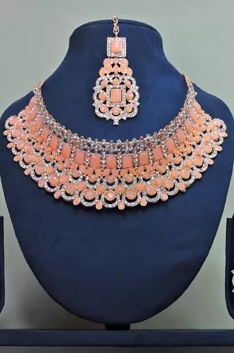 Orange designer function wear ad necklace set
