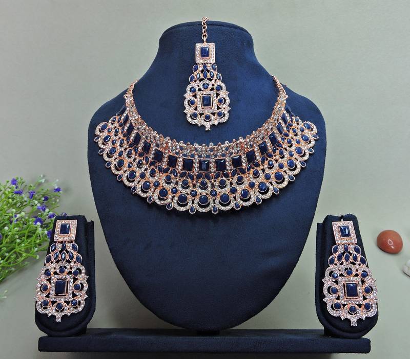 Blue designer function wear ad necklace set