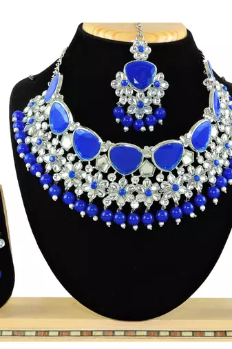 Blue designer function wear ad necklace set