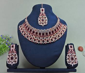 Maroon designer function wear ad necklace set 1