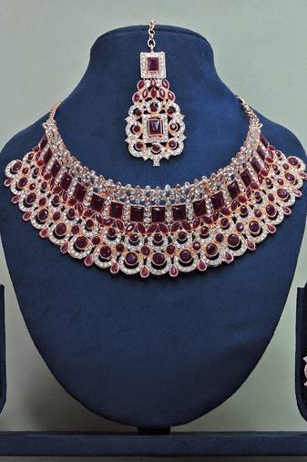 Maroon designer function wear ad necklace set