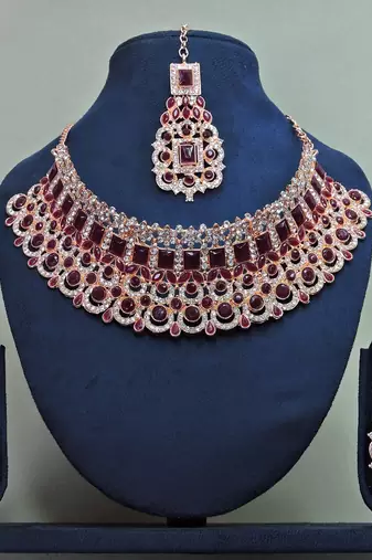 Maroon designer function wear ad necklace set
