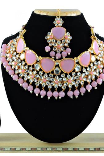 Pink designer function wear ad necklace set