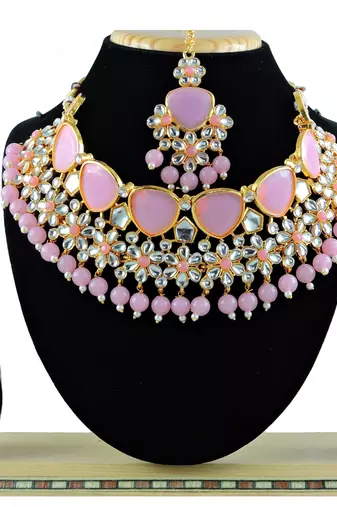 Pink designer function wear ad necklace set