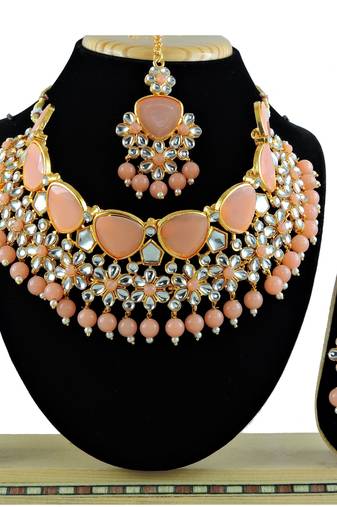 Orange designer function wear ad necklace set
