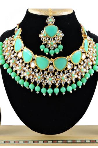Green designer function wear ad necklace set