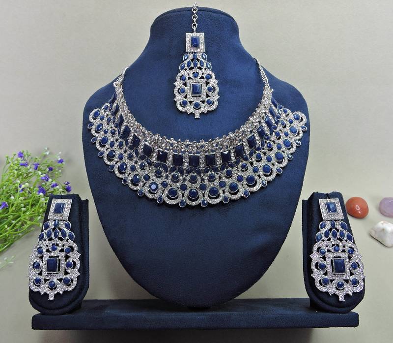 Blue designer function wear ad necklace set