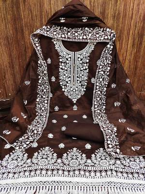 Women's brown embroidered dress material 3