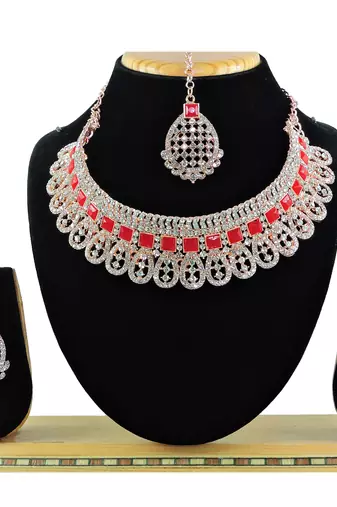 Red designer function wear ad necklace set