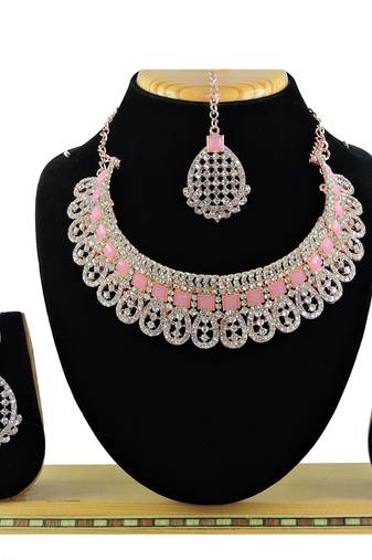 Pink designer function wear ad necklace set