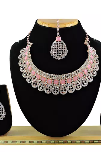 Pink designer function wear ad necklace set