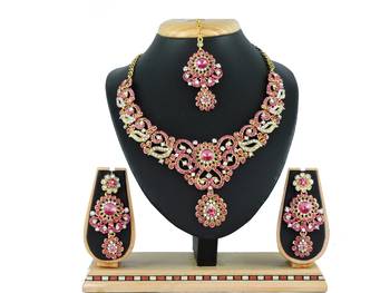 Pink designer function wear ad necklace set 1