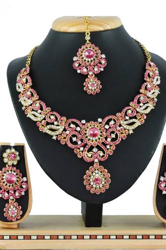 Pink designer function wear ad necklace set