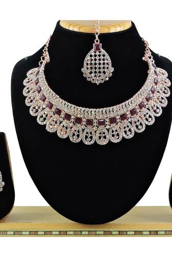 Maroon designer function wear ad necklace set