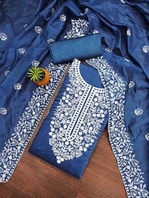 Women's blue embroidered dress material 1
